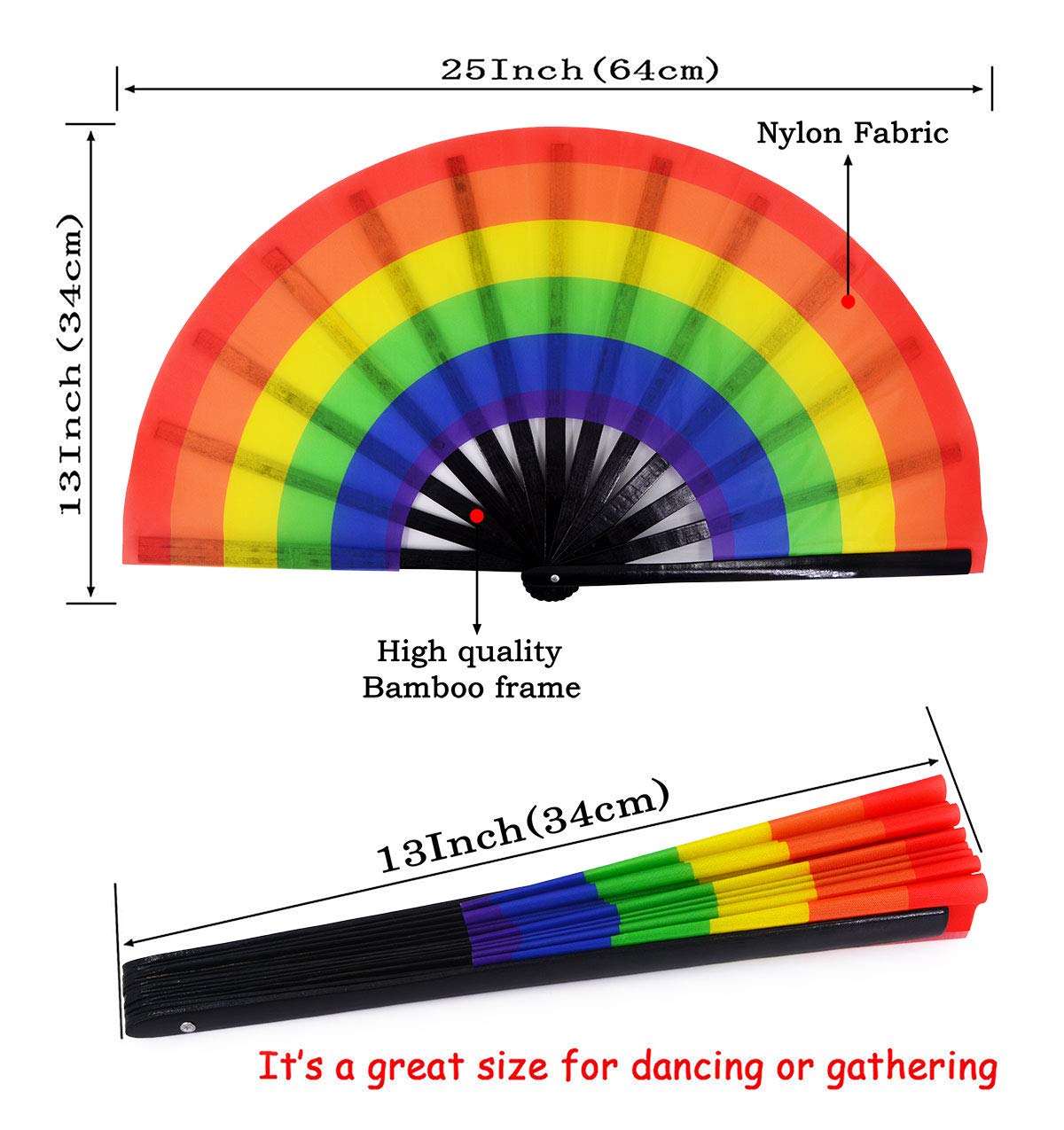 Amajiji Large Folding Hand Rave Fan For Women/Men, Chinease/Japanese Bamboo And Nylon-Cloth Folding Hand Fan, Hand Fan Festival