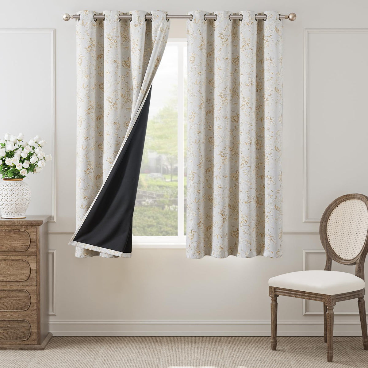 Jinchan Yellow Floral Blackout Curtains For Bedroom 63 Inch Length, Yellow Flower Patterned Curtains Blackout Thermal Insulated