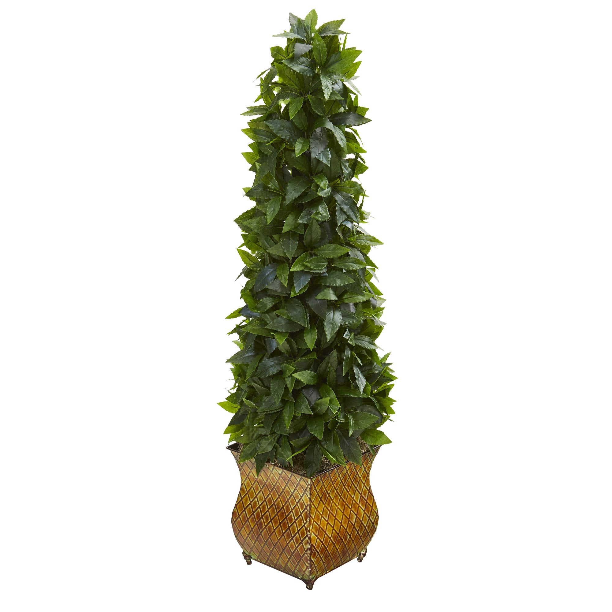 38 Sweet Bay Cone Topiary Artificial Tree In Decorative Metal Planter