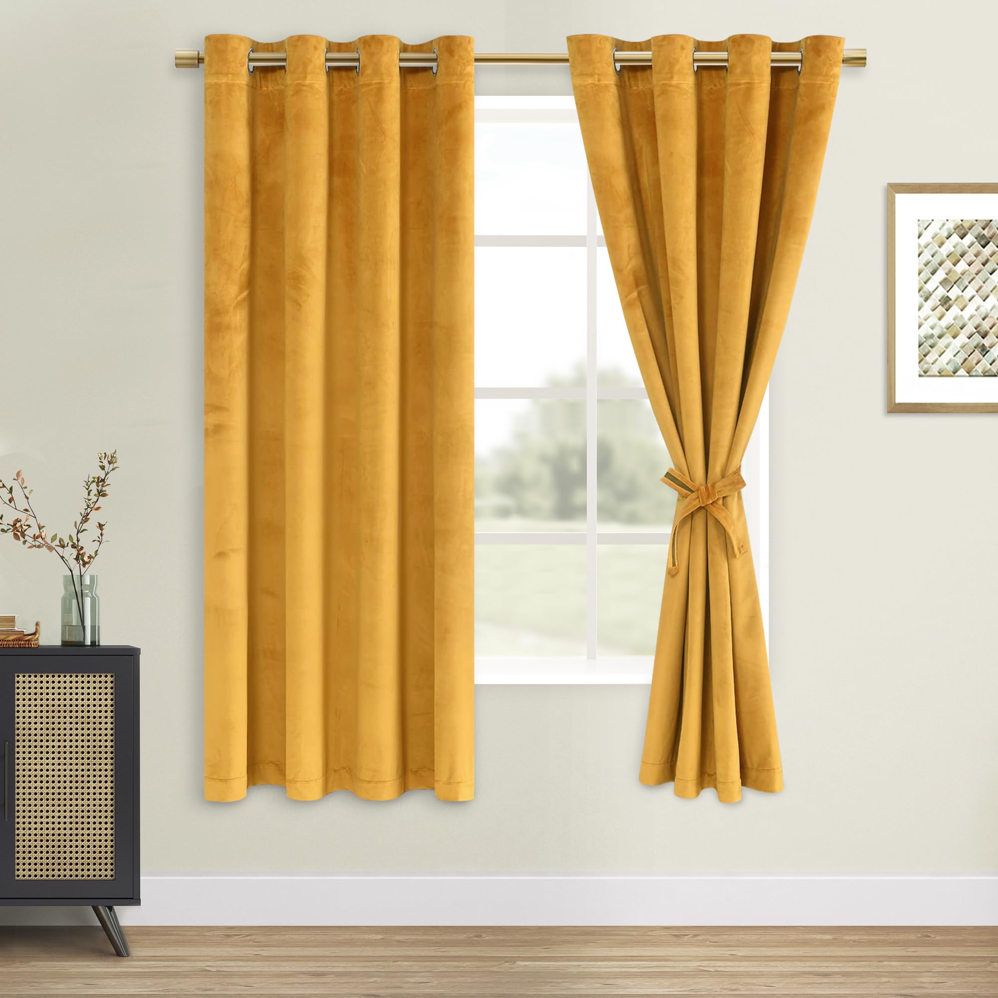 DWCN Gold Velvet Curtains Tieable Grommet Thermal Insulated Room Darkening Holiday Decorative Backdrops for Living Room Party De