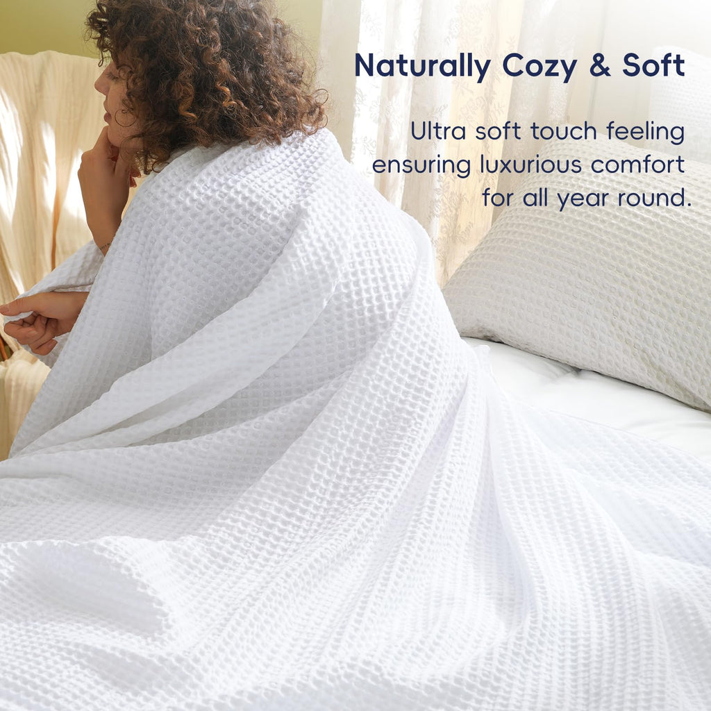 Phf Ultra Soft Waffle Weave Blanket Twin Size 66'X 90'- Washed Lightweight Breathable Cozy Woven Blanket For Bed - Aesthetic Decor For Couch Bedding Sofa Home Car - White