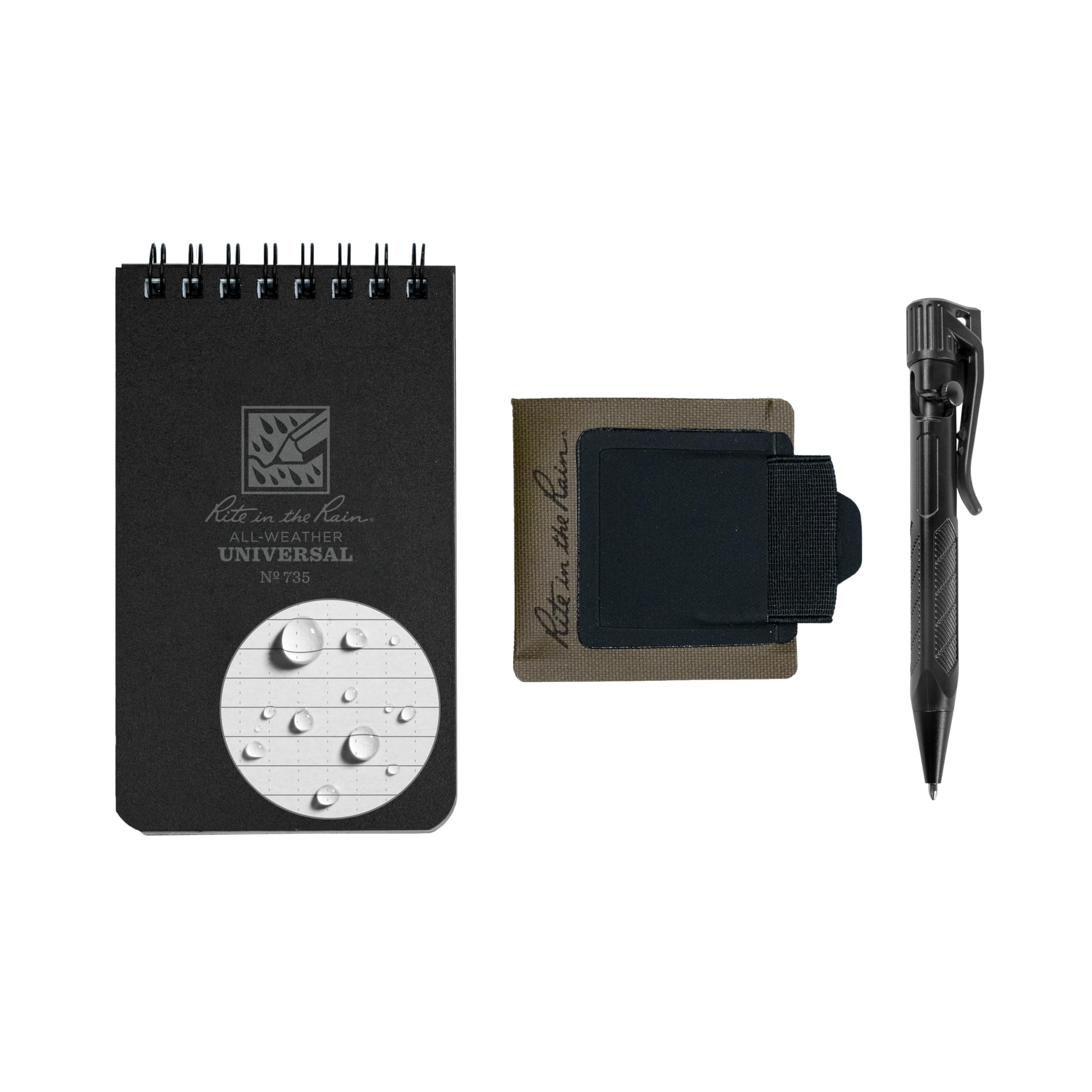 Rite In The Rain All-Weather Monsoon Adhesive Pen And Card Holder Kit, Black 3    X 5    Top-Spiral Notebook, And All-Weather Bl