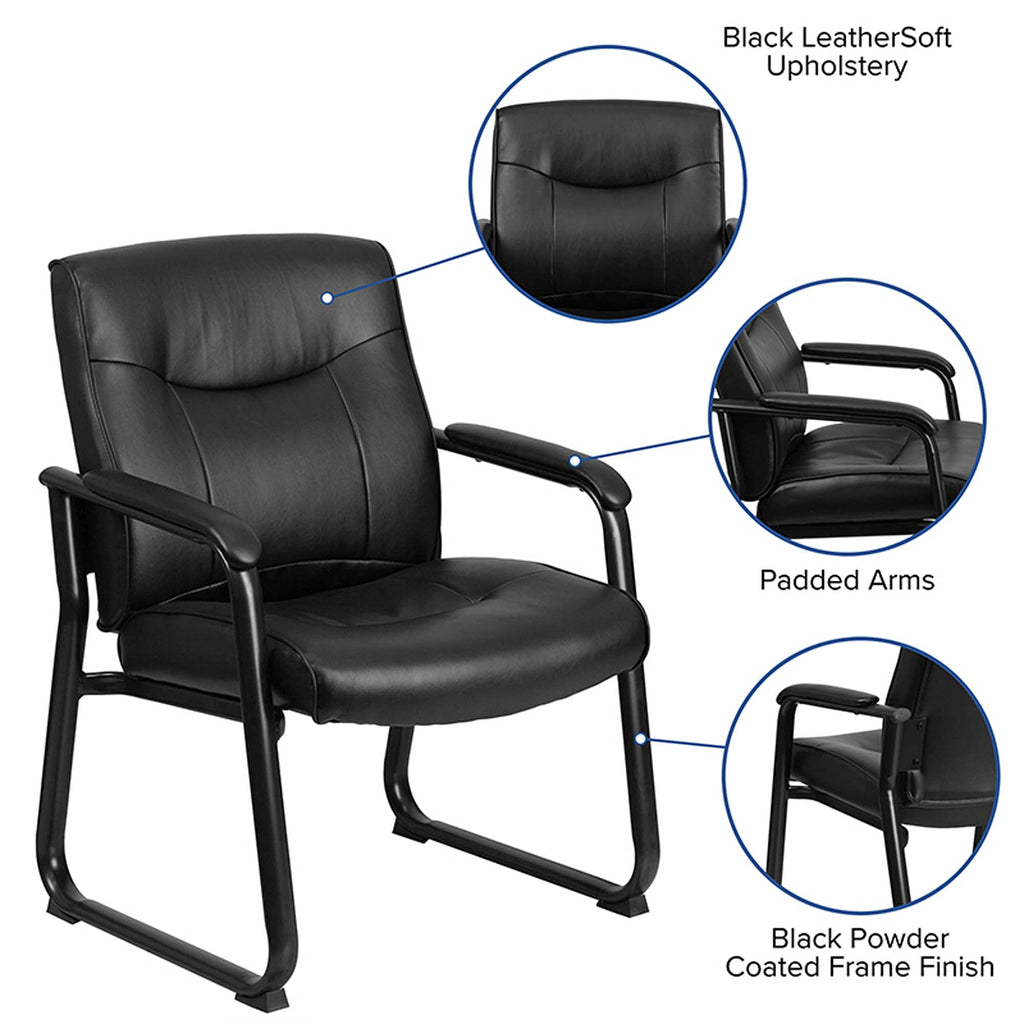 Flash Furniture Hercules Series Big & Tall LeatherSoft Executive Side Reception Chair, Padded Lobby Chair with 500-lb. Static Weight Capacity, Black