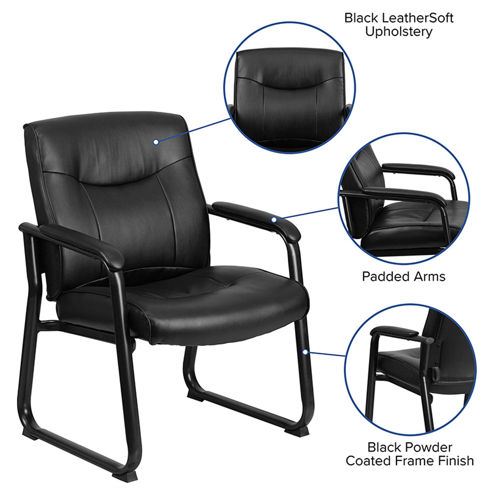 Flash Furniture Hercules Series Big & Tall LeatherSoft Executive Side Reception Chair, Padded Lobby Chair with 500-lb. Static Weight Capacity, Black