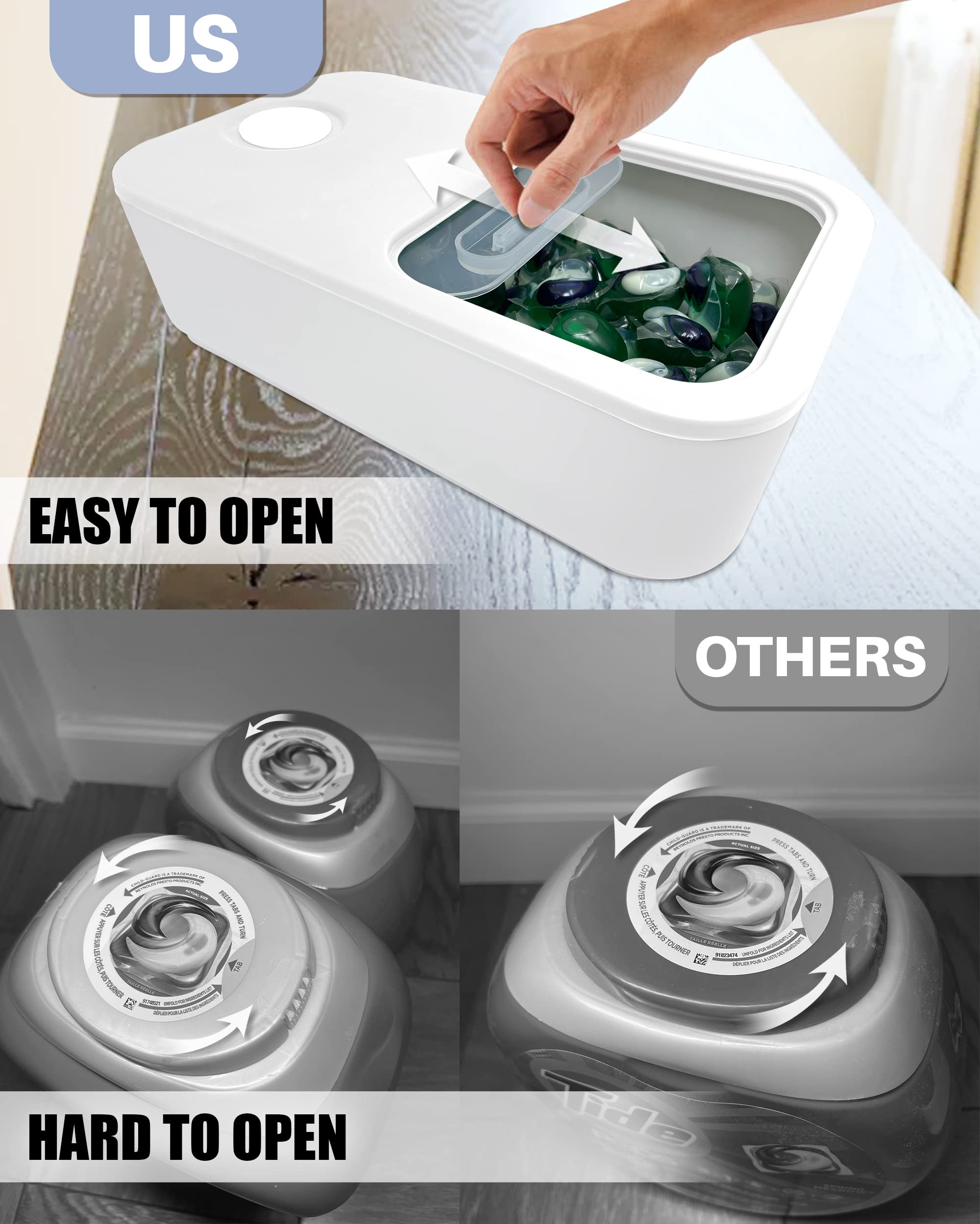 Skywin Large Laundry Pods Container With Slide Lid, 15 X 8.7 X 4.5 In, Holds 11 Pounds Or 120-150 Pods, Laundry Pod Holder, Dishwasher Pods Container (White)