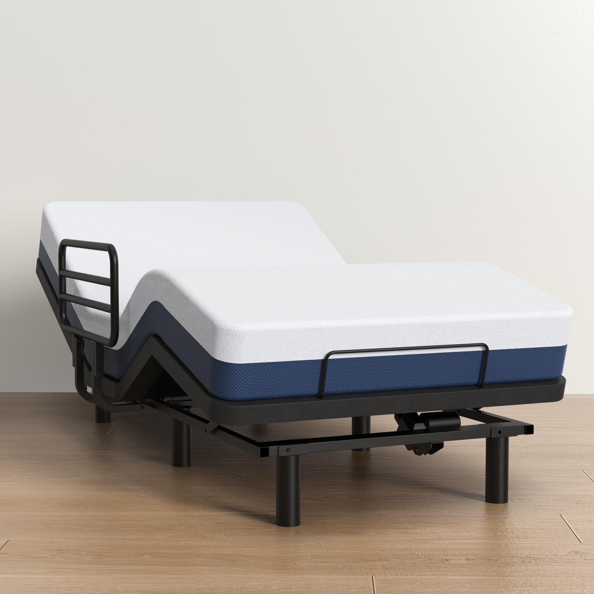 AbyssZen Adjustable Twin XL Bed Base with Extended Safety Rail (34 Long), Electric Ergonomic Base for Comfort & Safety - Ideal f
