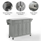 Crosley Furniture Full Size Stone Top Rolling Kitchen Island Storage Cart, Microwave Stand, Spice Rack, Gray