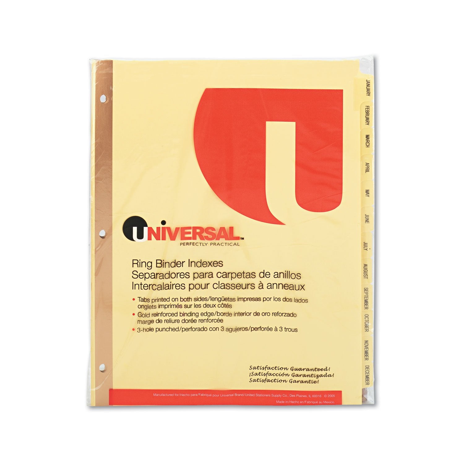 Universal 20814 Preprinted Plastic-Coated Tab Dividers, 12 Month Tabs, Letter, Buff, 12/Set