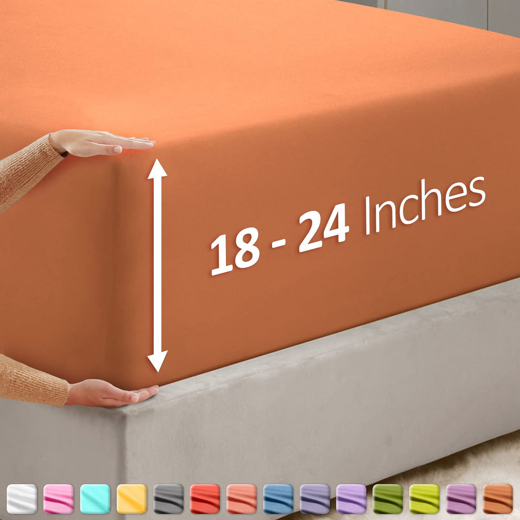 Nestl Extra Deep Pocket King Fitted Sheet, Rust Fitted Sheet King Size, 1800 Microfiber King Fitted Sheet Only, Ultra Soft King Bed Fitted Sheet Fits Up To 24 Inch Mattress - King Size Fitted Sheets