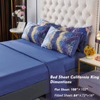 Perfemet 6-Piece California King Blue Comforter Set Watercolor Marble Printed Bed In A Bag Coloful Artwork Design Bed Set With C