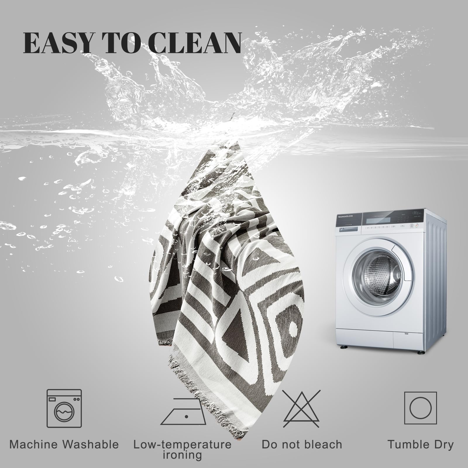 Handontime Reversible Sofa Cover Boho Geometric Couch Cover For Dogs Dark Grey Couches Covers Washable Chenille Couch Covers For 3 Cushion Couch Pet Friendly Furniture Protector For Pets, 71' X134'