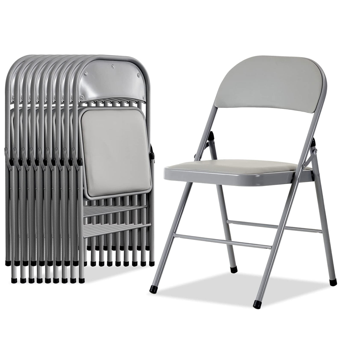 Karl Home 10 Pack Grey Folding Chairs With Padded Seats For Outdoor & Indoor, Portable Stackable Commercial Seat With Steel Frame For Events Office Wedding Party, 330Lbs Capacity