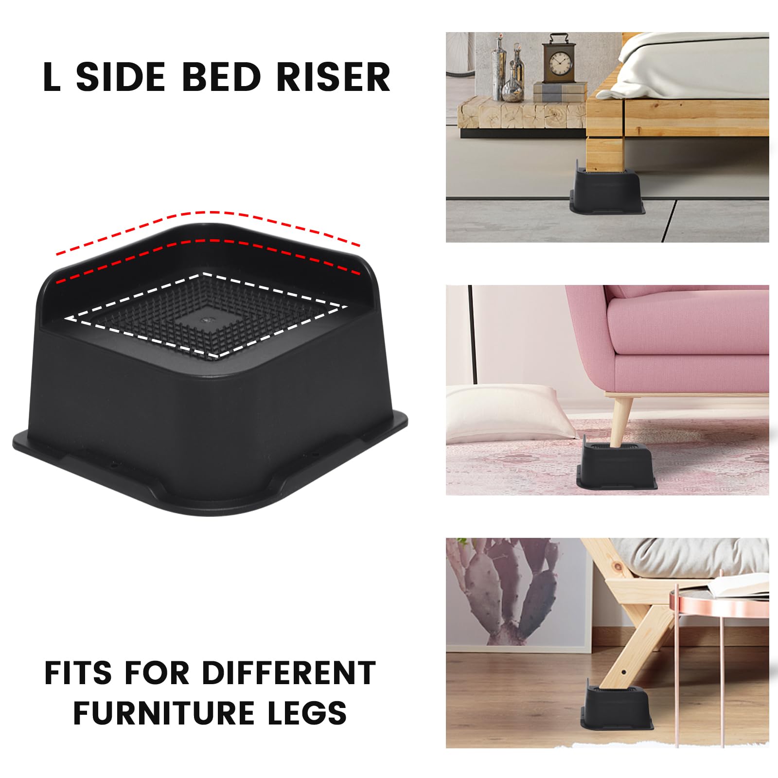Mymulike Bed Risers Heavy Duty, Oversized Furniture Risers, Support Up To 6000 Lbs, Lift 3 Inch For Couch, Sofa, Table,Chair (Bl