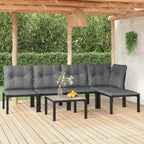 vidaXL 6 Piece Patio Lounge Set in Black and Gray with PE Rattan - Includes Chairs, Footstool, and Coffee Table with Padded Cushions