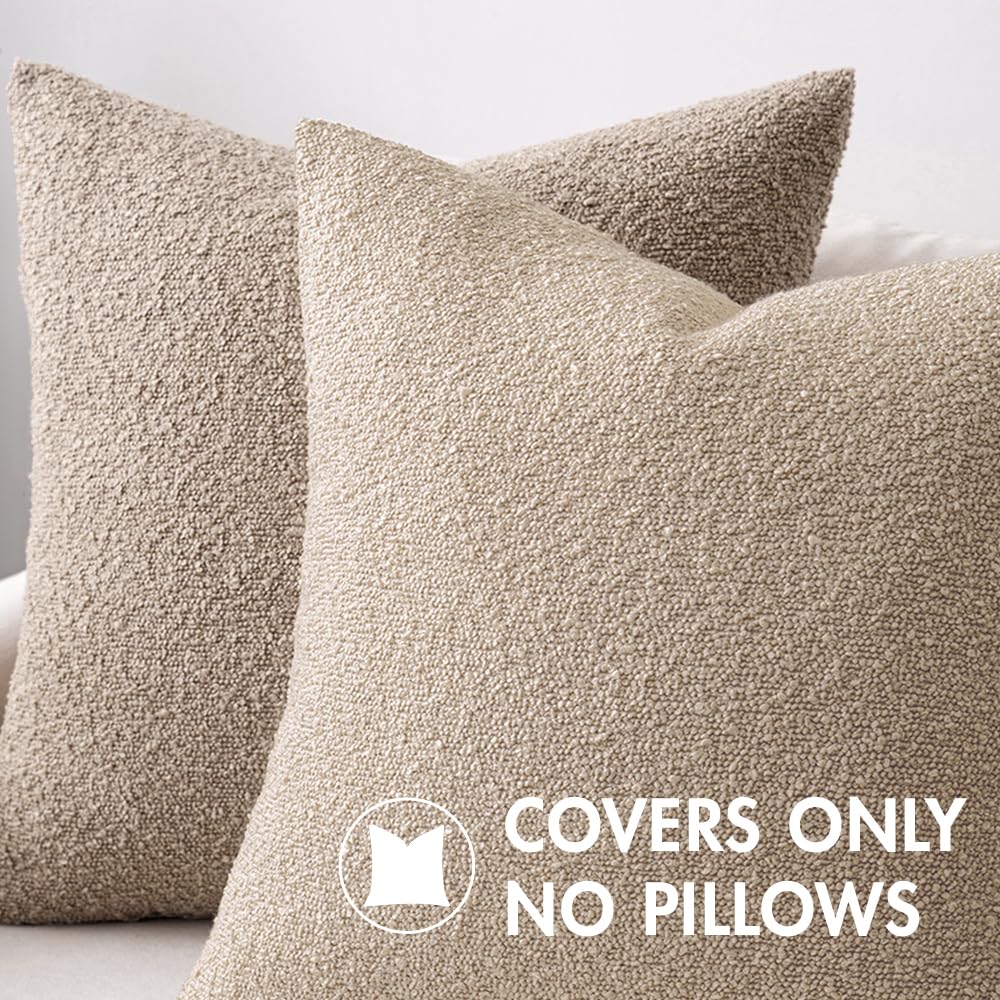 Miulee 24X24 Inch Decorative Pillow Covers For Couch Bed Set Of 2 Textured Boucle Neutral Throw Pillows Neutral Accent Solid Euro Cushion Pillowcase Cozy Soft Chair Sofa Livingroom Home Decor