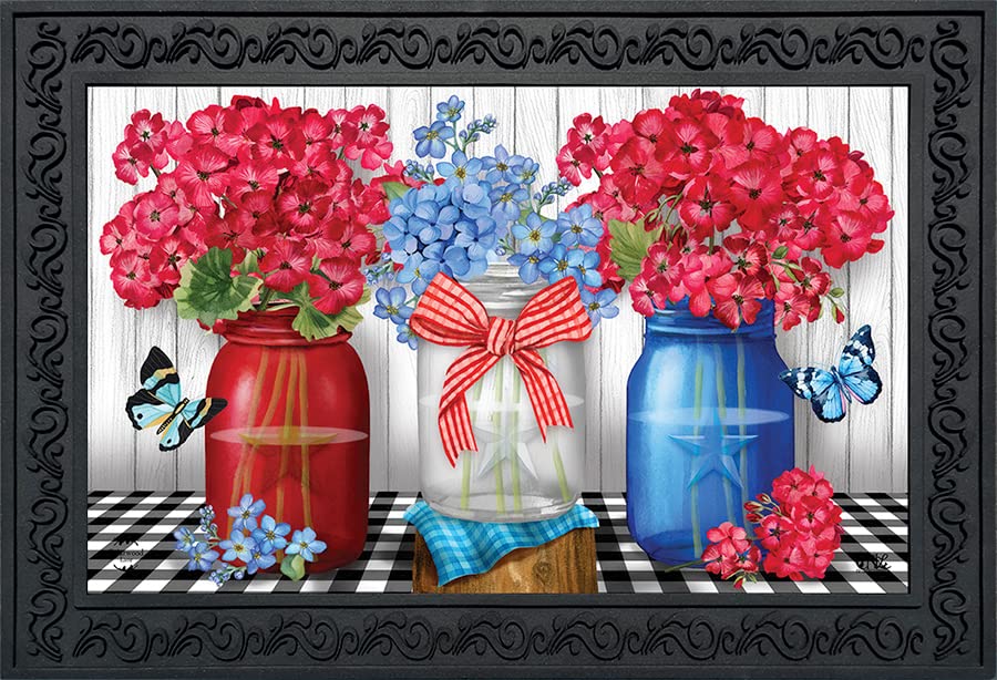 Briarwood Lane Red White And Blue Jars Floral Doormat Patriotic Rustic Indoor Outdoor 30' X 18'