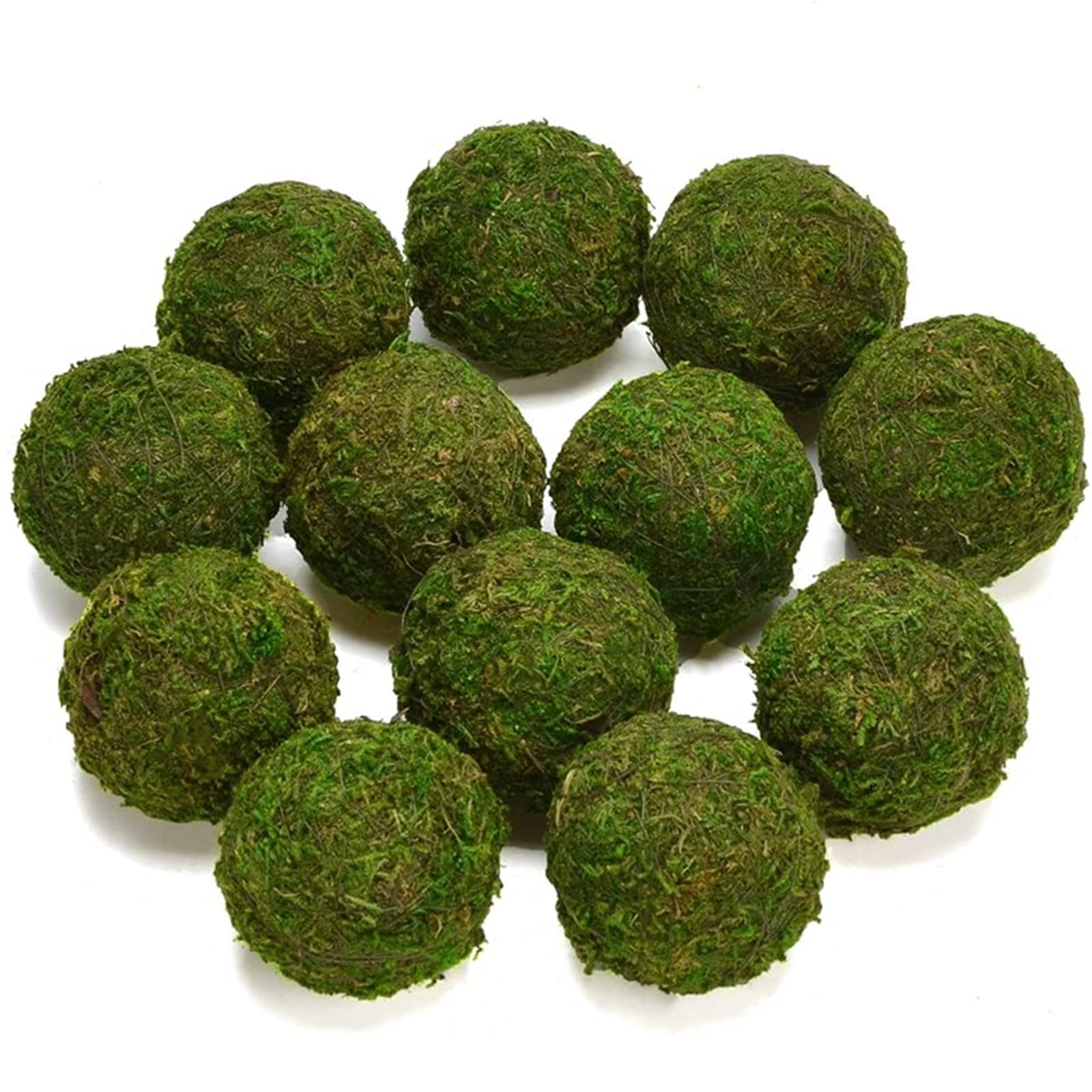 BYHER Natural Green Moss Decorative Ball,Handmade (3.5''-Set of 6)