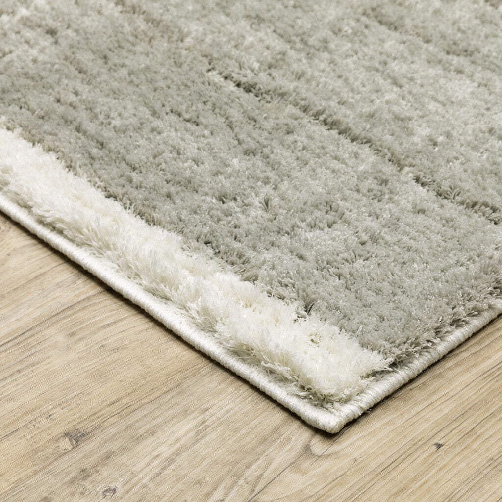 HomeRoots 510865 8 x 11 ft. Gray & Ivory Geometric Shag Power Loom Stain Resistant Rectangle Area Rug