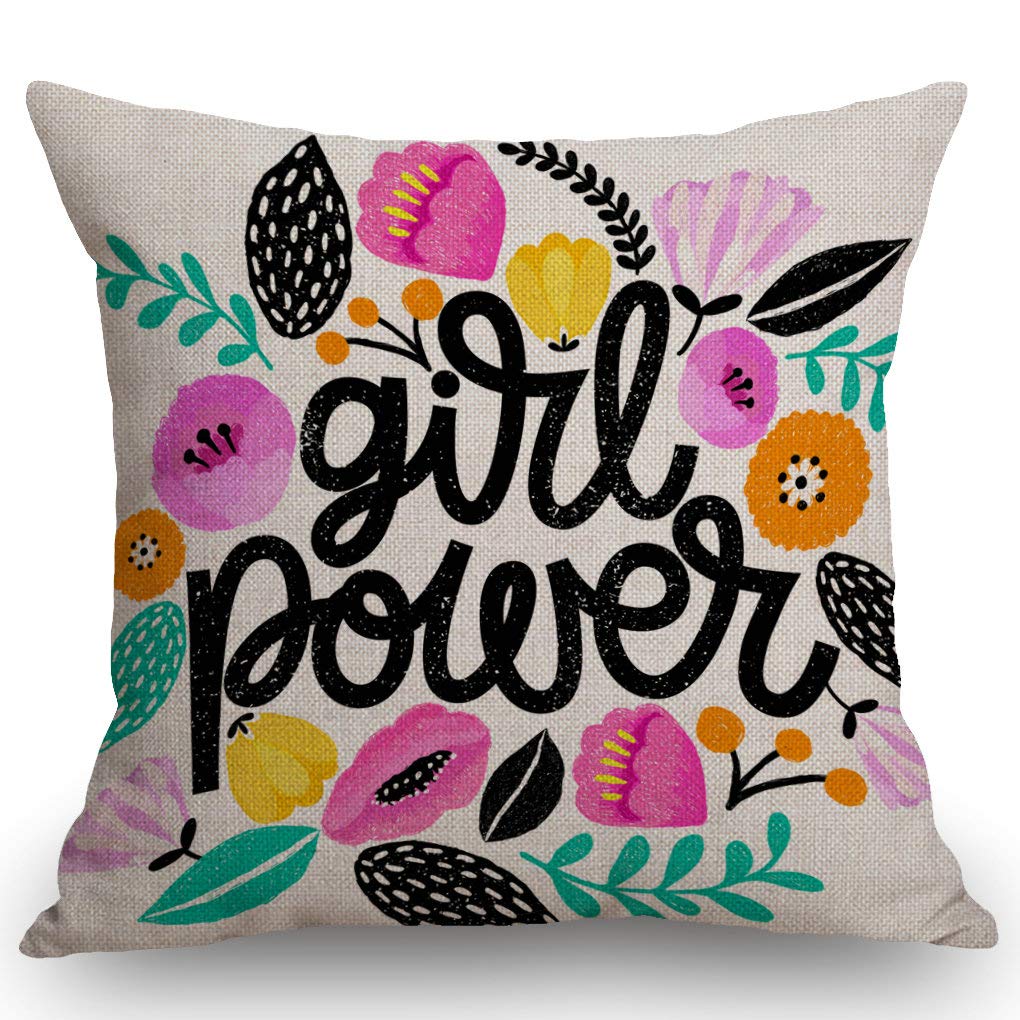 Ssoiu Girl Power Pillow Cover,Feminism Quote Pillow Cover,Woman Motivational Slogan Cotton Linen Throw Pillow Case Cushion Cover
