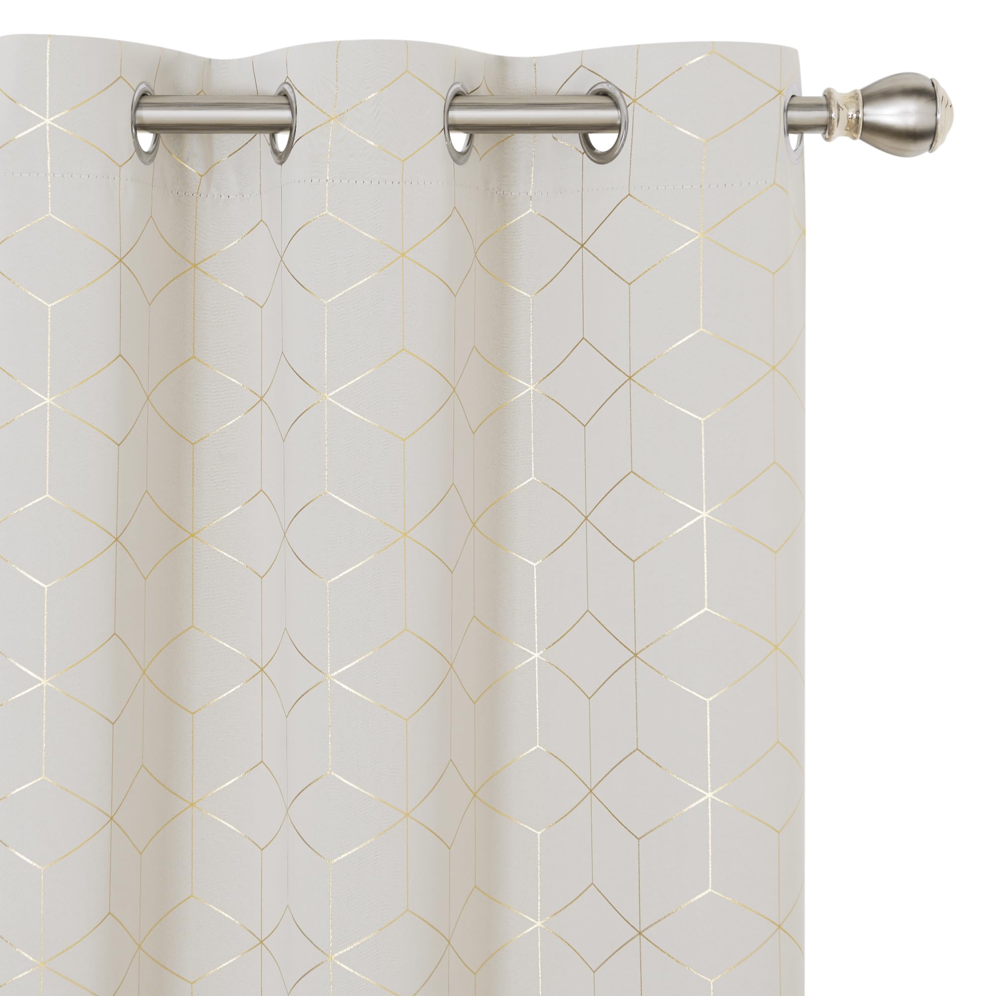 Deconovo Light Beige Blackout Curtain, Golden Diamond Foil Printed Curtains, Grommet Light Blocking Window Drapes For Living Roo