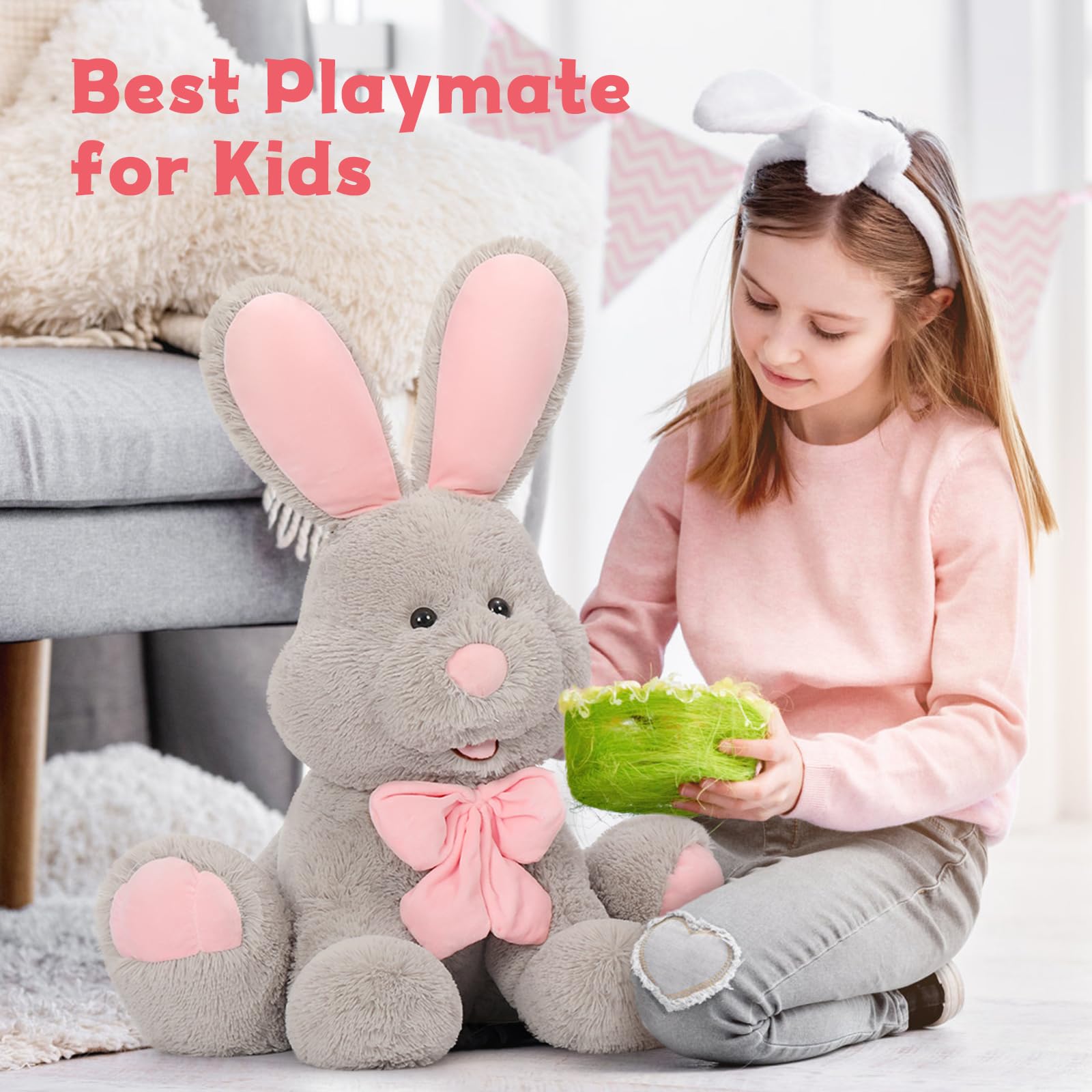 Lanmore Giant Bunny Stuffed Animal Easter Rabbit Toy Plush, Soft Animal Pillow For Boy Girl Girlfriend, For Easter Christmas Val