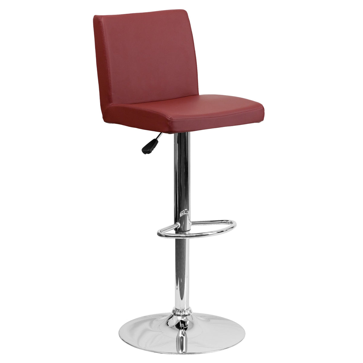 Flash Furniture Contemporary Vinyl Adjustable Height Barstool With Panel Back And Chrome Base, 1 Pack, Burgundy