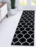 Unique Loom Trellis Frieze Collection Area Rug - Rounded (2' x 13' 1'' Runner, Black/ Ivory)