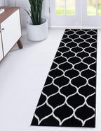 Unique Loom Trellis Frieze Collection Area Rug - Rounded (2' x 13' 1'' Runner, Black/ Ivory)