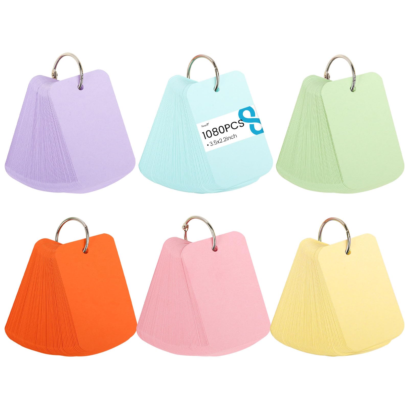 Koogel 1080 Pcs Colored Index Cards, 6 Kinds Colored Notecards Index Cards Flash Cards Blank For School Learning Memory Recipe C