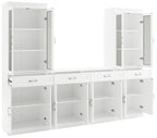 Crosley Furniture Stanton 3-Piece Sideboard Buffet Cabinet and Glass Door Kitchen Storage Pantry Set, White