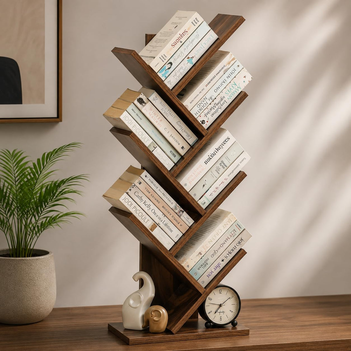 Ecoline 7 Tier Tree Shaped Book Shelf For Home & Living Room, Walnut Finish