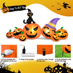 Brdjade 8Ft Long Halloween Inflatables Pumpkin Outdoor Decorations, 7 Blow Up Pumpkins Inflatables With Witch Hat & Black Cat Bu