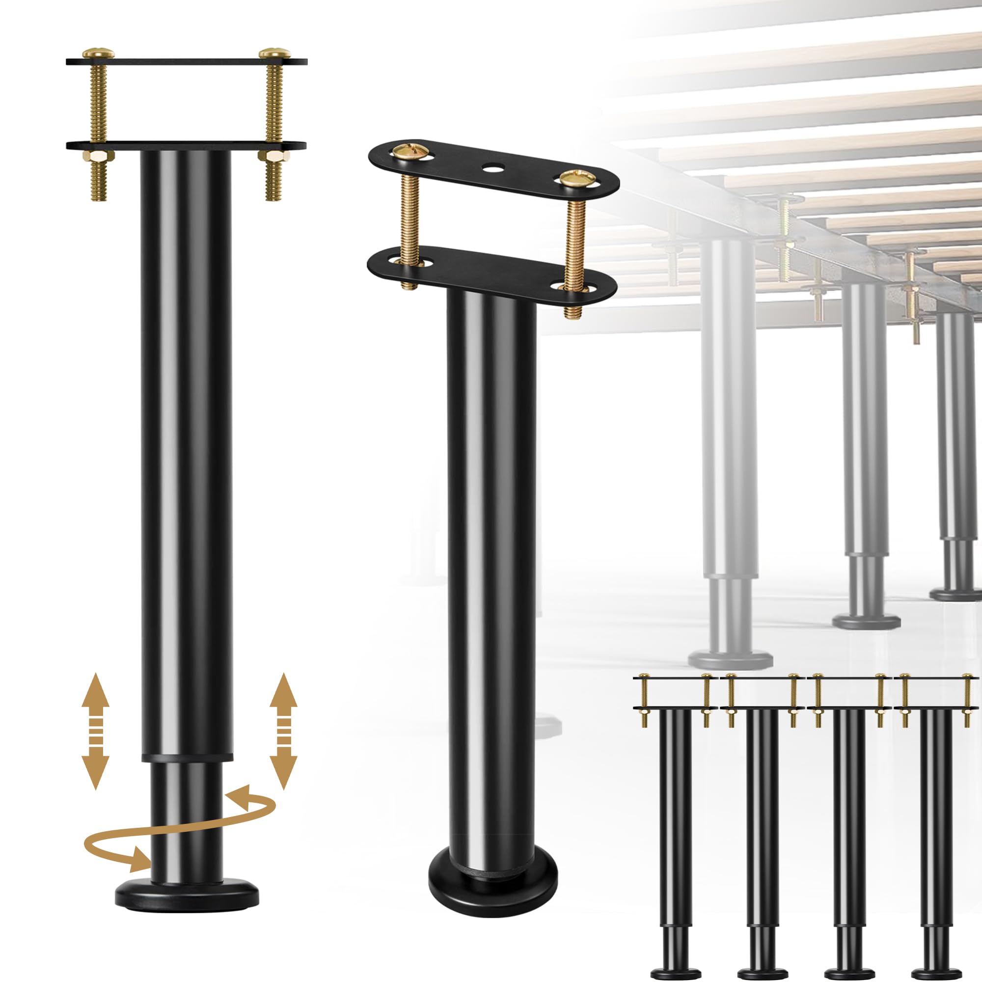 4Pcs Metal Adjustable Height Center Support Leg For Bed Frame, Bed Support Legs For Wood Slats, Under Bed Frame Support Legs Rep