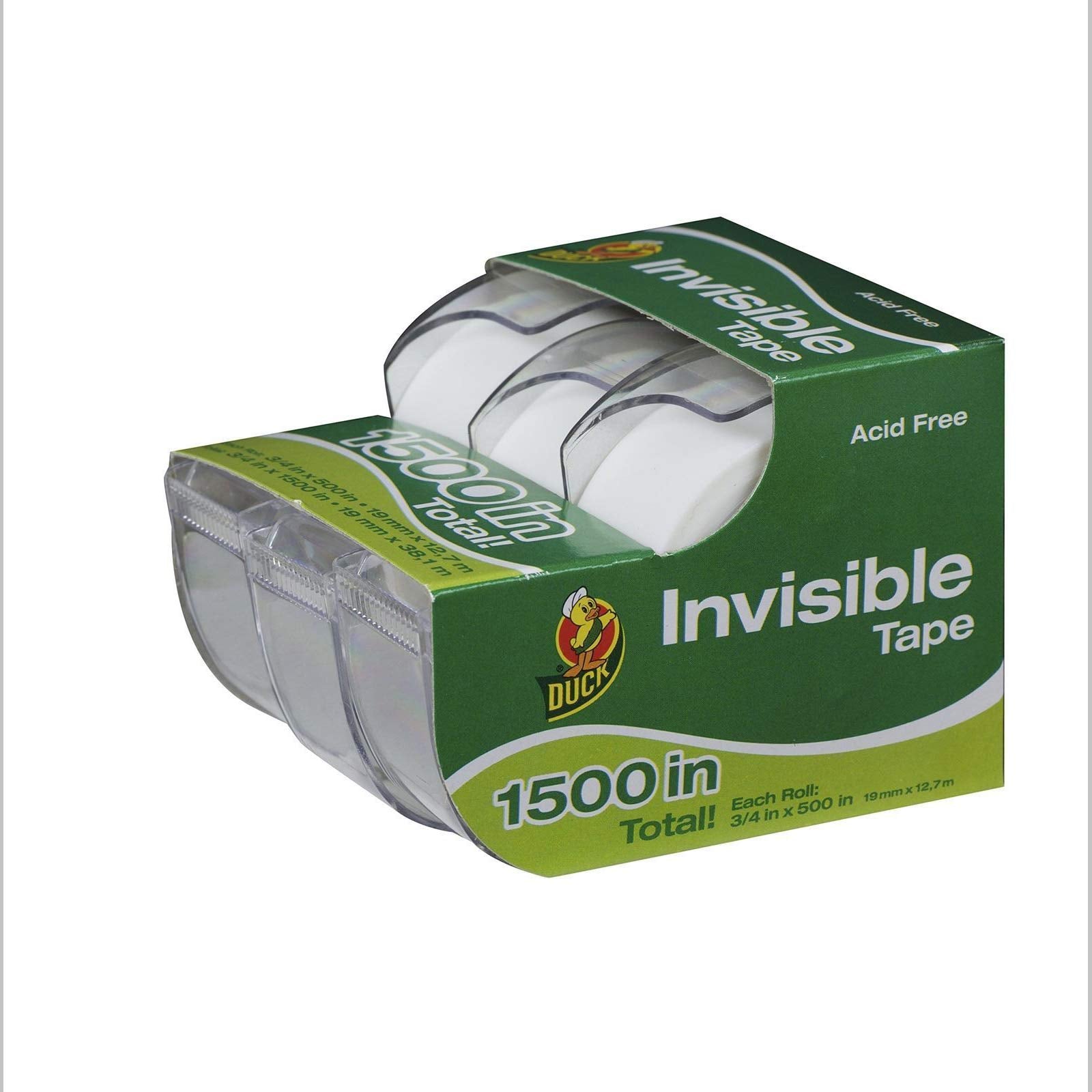 Duck Brand Matte Finish Invisible Tape With Dispenser, 3 Rolls, Each Roll 3/4-Inch X 500 Inches For 1500 Total Inches