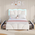 FORABAMB Twin Bed Frame with Adjustable Flowers Headboard and 4 Storage Drawers, Upholstered LED Bed Frame with USB Ports and Ty