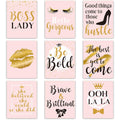 Inspiration Wall Decor, 9 Pieces Bedroom Decor for Women, Pink and Gold Makeup Lash Lips Wall Art Poster, Motivational Quotes Fa