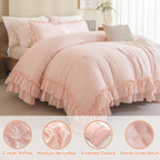 Masaca Shabby Ruffled King Comforter Set,Farmhouse Blush Pink Bedding Comforter Lightweight Ultra Soft Vintage French Country Mi