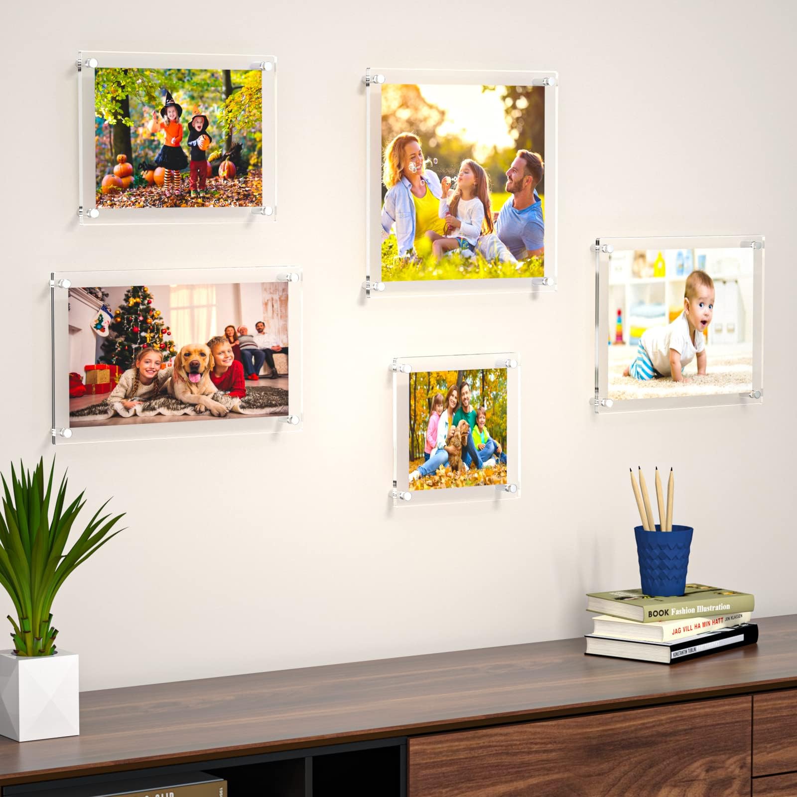 Niubee Clear Acrylic 8X10 Wall Mount Picture Frame, Floating Frames For Photography Display (3 Pack)
