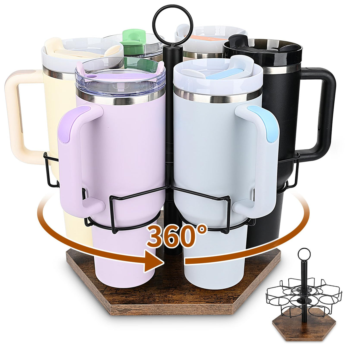 For Stanley Cup Holder Tumbler With Handle, 360 Rotating For Stanley Cup Organizer Water Bottle Storage 20/30/40Oz Kitchen, Hexa