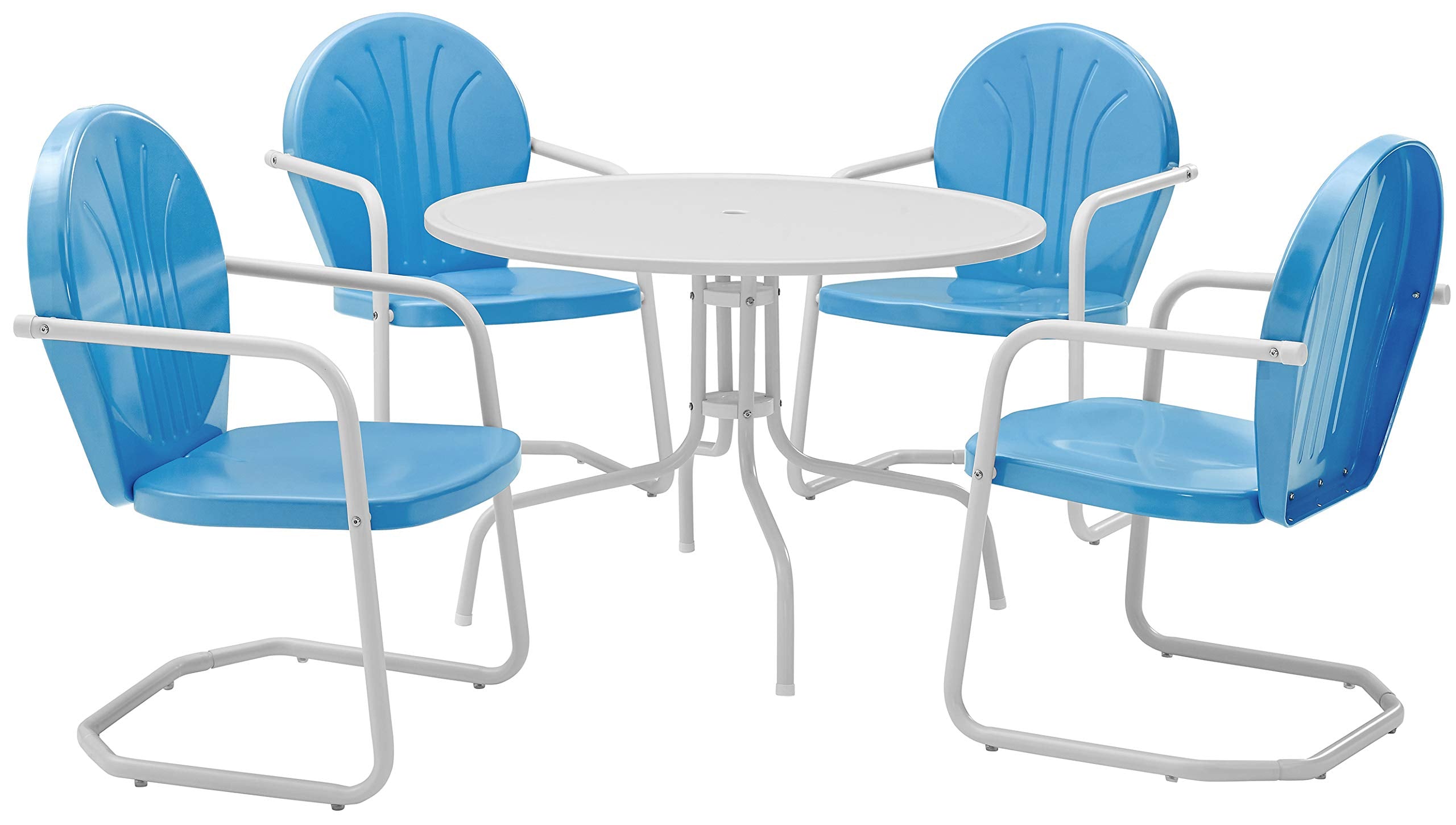 Crosley Furniture Griffith 5-Piece Outdoor Dining Set for 4, Retro Metal Round Patio Table and Chairs, Sky Blue