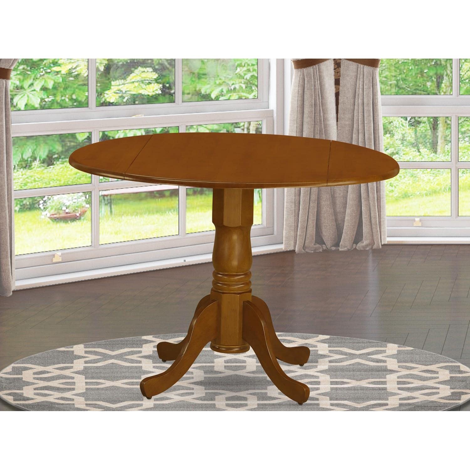 East West Furniture Dlt-Sbr-Tp Round Table With 29&quot; Drop Leaves In Saddle Brown