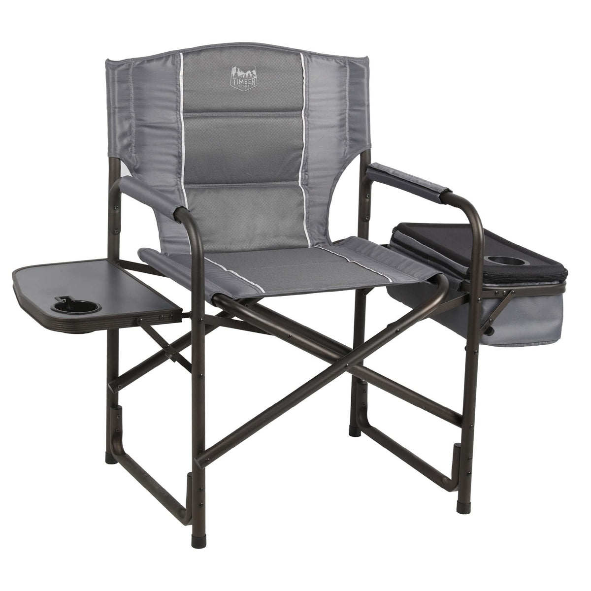 Timber Ridge Lightweight Camping Chair, Portable Laurel Director'S Chair With Foldable Side Table, Cooler Bag & Mesh Pocket, Compact Outdoor Folding Lawn Chair, Supports 300Lbs, Grey