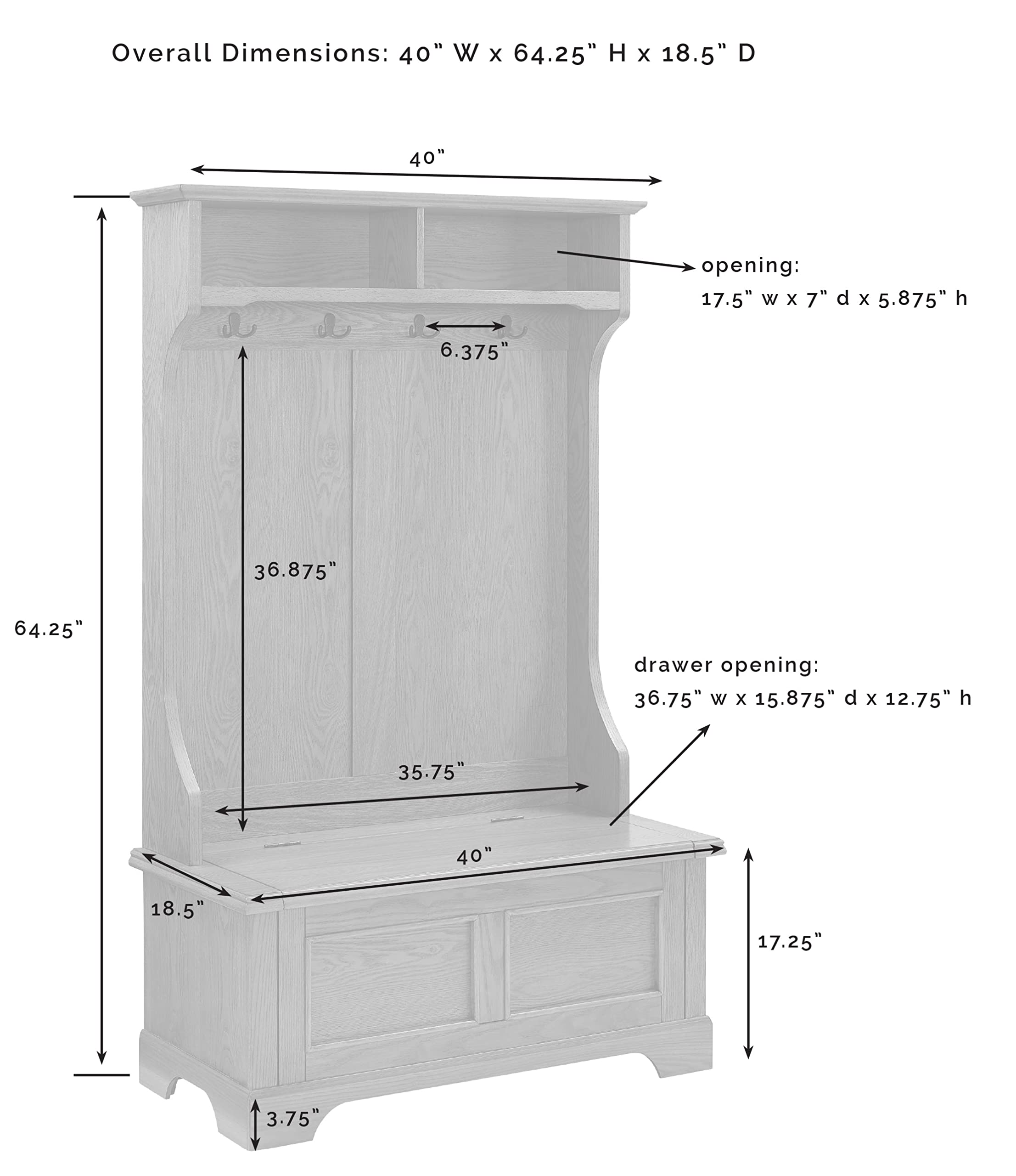 Crosley Furniture Campbell Hall Tree with Storage Bench and Coat Rack Hooks for Hanging, Oak