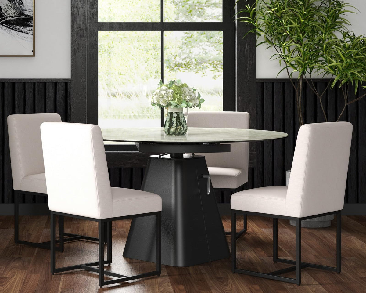 Cimota Modern Linen Dining Chair Set Of 4, Mid Century Dining Room Chairs Fabric Upholstered Armless Side Chair With Black Sled