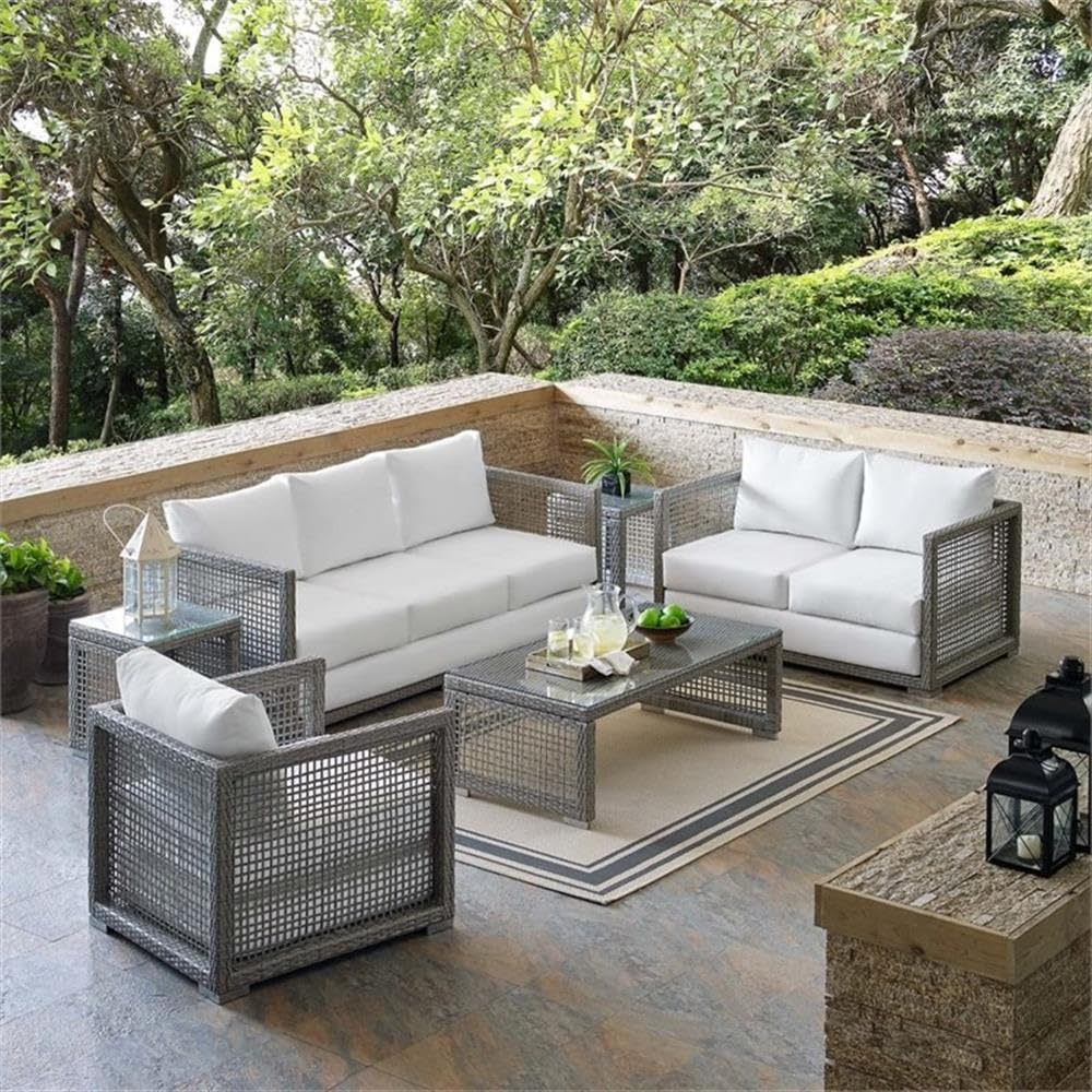 Modway Aura Outdoor Patio Wicker Rattan, 6 Piece Set, Gray White