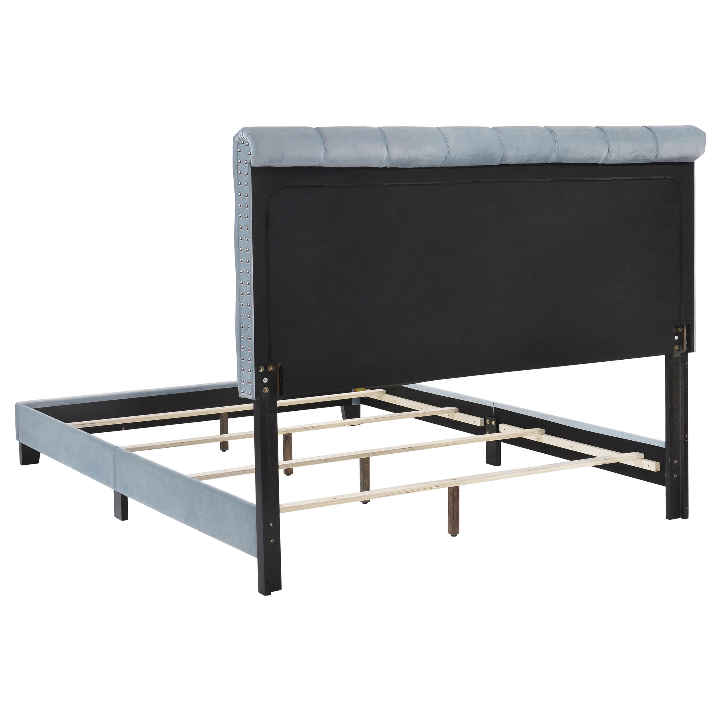 Coaster Home Furnishings Warner Modern Classic Velvet Upholstered Queen Size Panel Bed Frame 54-inch Headboard Slate Blue 310041Q