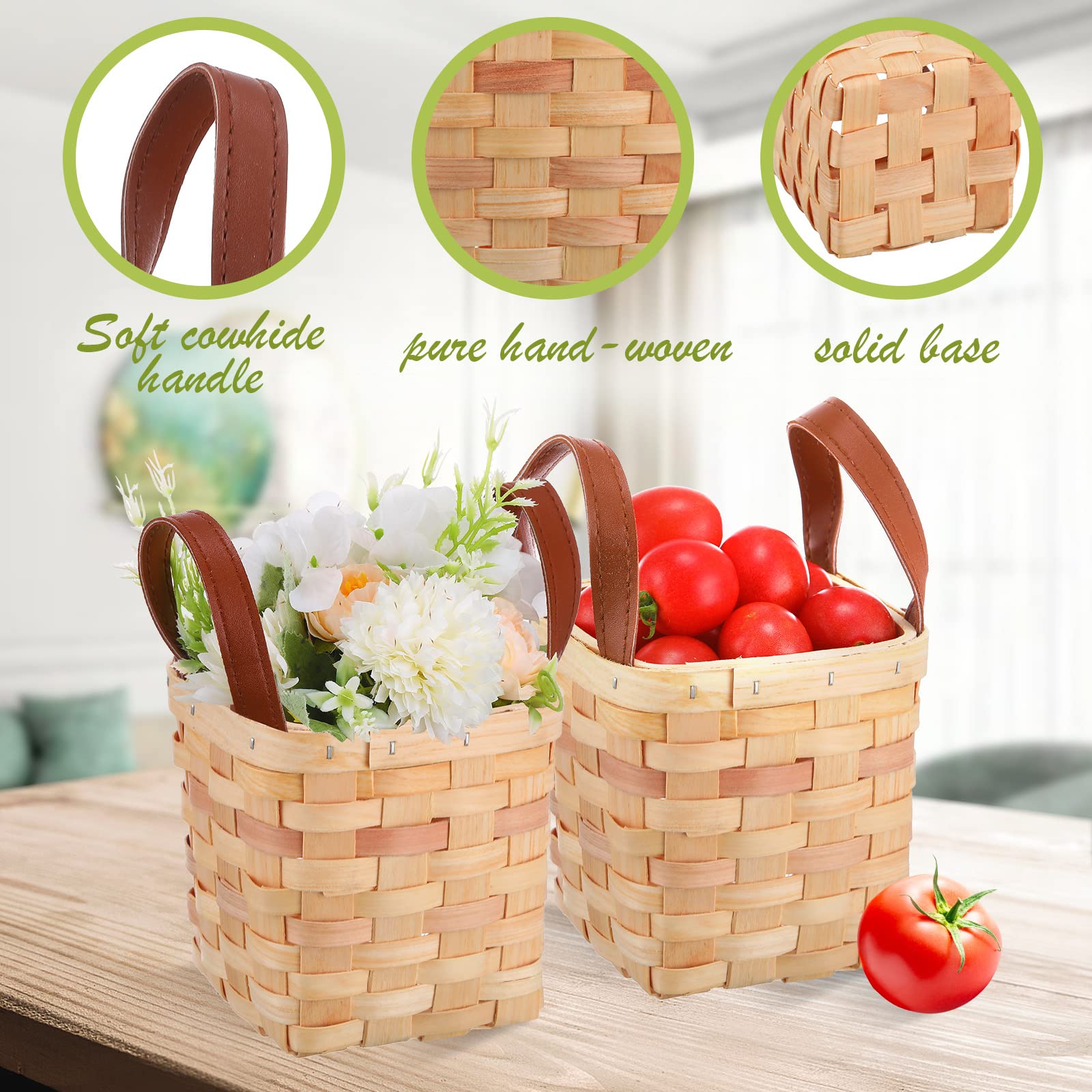 Rtteri 6 Pcs 4.5X4.5X4 In Small Wicker Baskets Woodchip Baskets With Handles Wood Woven Easter Empty Wicker Baskets For Gifts Sm