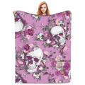 Blublu Flannel Fleece Bed Blanket Throw Blanket Lightweight Cozy Plush Blanket For Bedroom Living Room Sofa Couch Skull Rose Pin