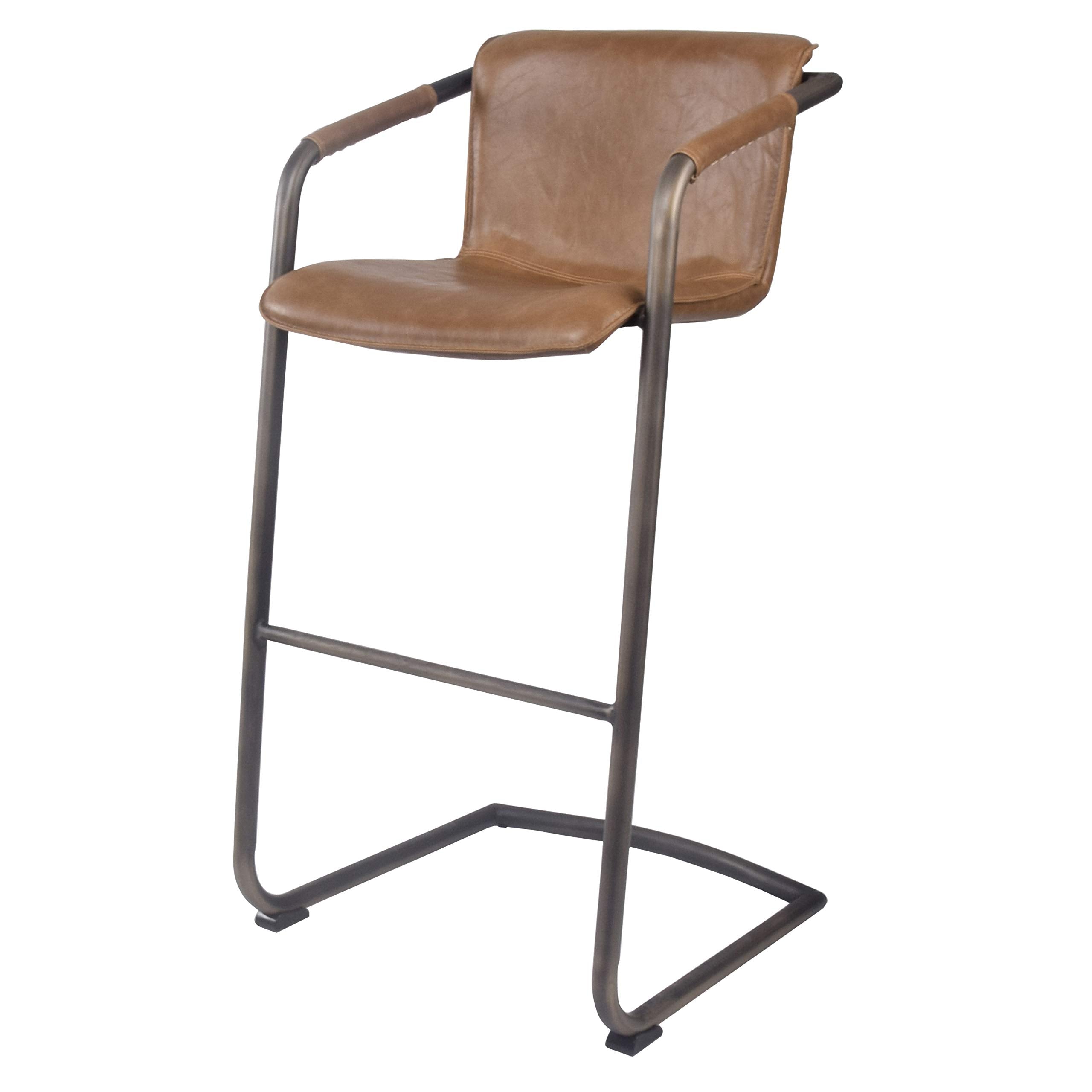 New Pacific Direct Indy Pu Leather Bar, Set Of 2 Bar & Counter Stools, Antique Cigar Brown