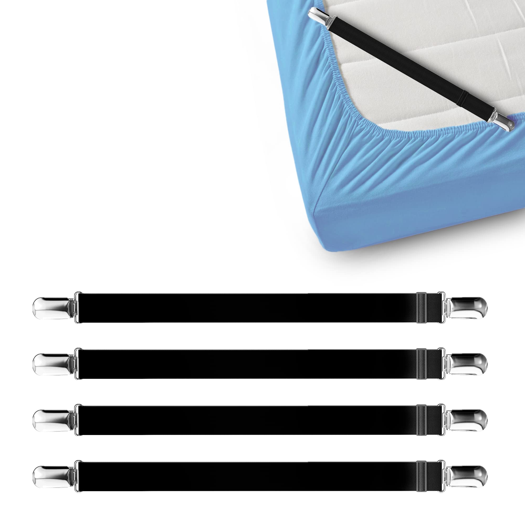 Feelathome 4 Pcs Bed Sheet Clips Keep Bedsheets In Place-Corner Bands Suspenders For Fitted Sheets - Mattress Sheets Grippers Ho